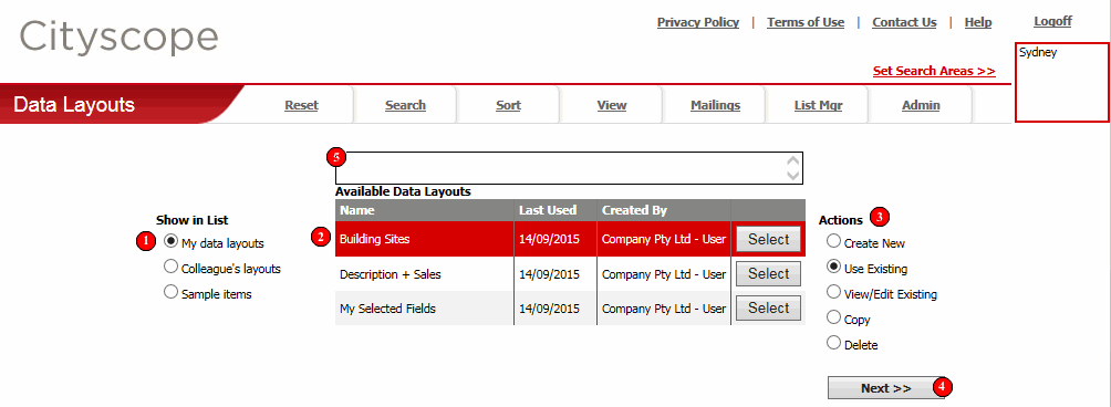 Use Existing Data Layouts Window